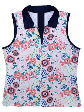 Lillie Green Sleeveless Floral Golf/Tennis Polo Shirt, Size Large